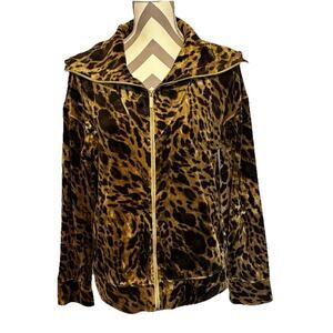 Jones New York Sport Womens Velour Jacket Medium Animal Print Mob Wife